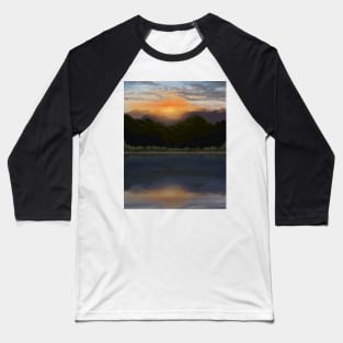 Radiant Mountain sunset by a lake with reflections Baseball T-Shirt